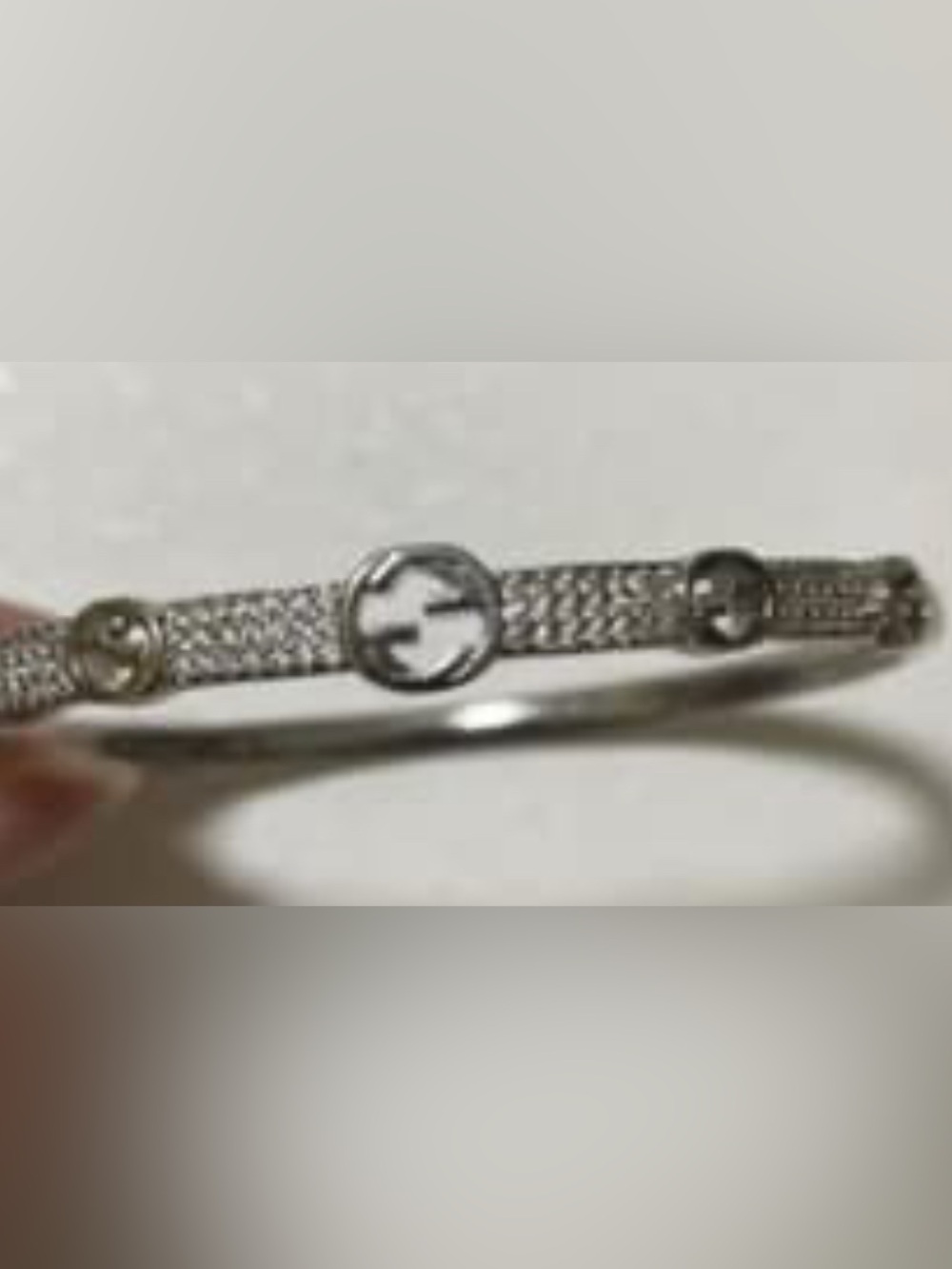 Gucci Style Silver-Tone Crystal Logo Bangle